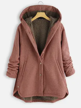 

2020 winter Amazon ebay foreign trade lattice coat women's European and American buttons solid color hooded female coat