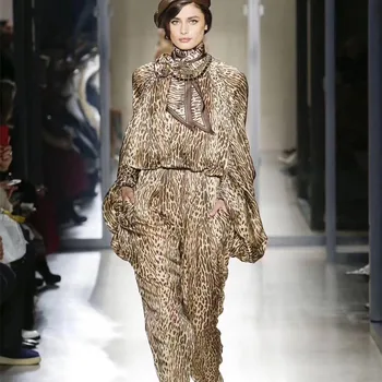 

New Leopard-print Lantern Sleeve Suit Loose High Waist Blouse Pencil Pants Two Piece Sets Casual Vacation Women Suit Streetwear