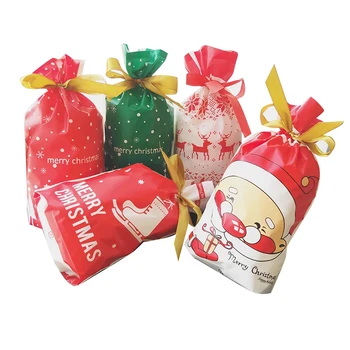 

30Pcs Candy Christmas Plastic Drawstring Bag Christmas Gift Bags Multiple Pattern and Sizes(Pattern Ran/3 Sizes)