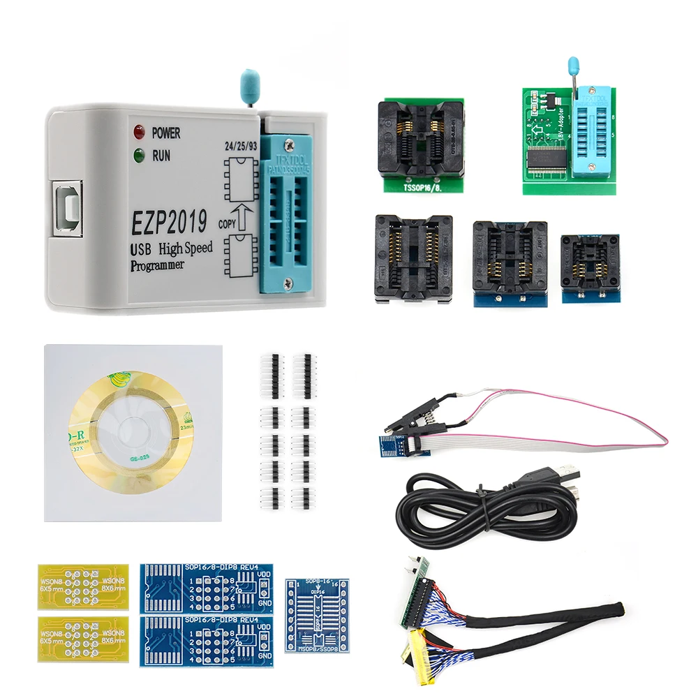 Новые EZP2019 с высоким уровнем Скорость USB SPI программатор+ 12 адаптеры Поддержка 24 25 93 EEPROM 25 флэш-память, BIOS Чип