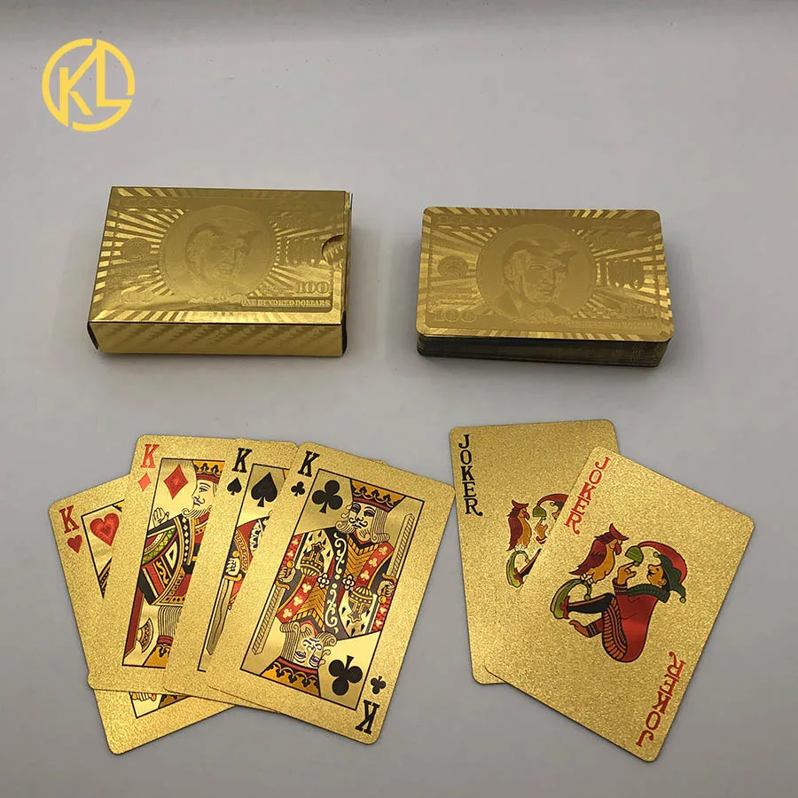 KL 3D Роскошная золотая фольга пластиковые игральные карты 100 USD водонепроницаемые карты для покера Техасская таможенная колода карт для вечерние Сувениры дропшиппинг
