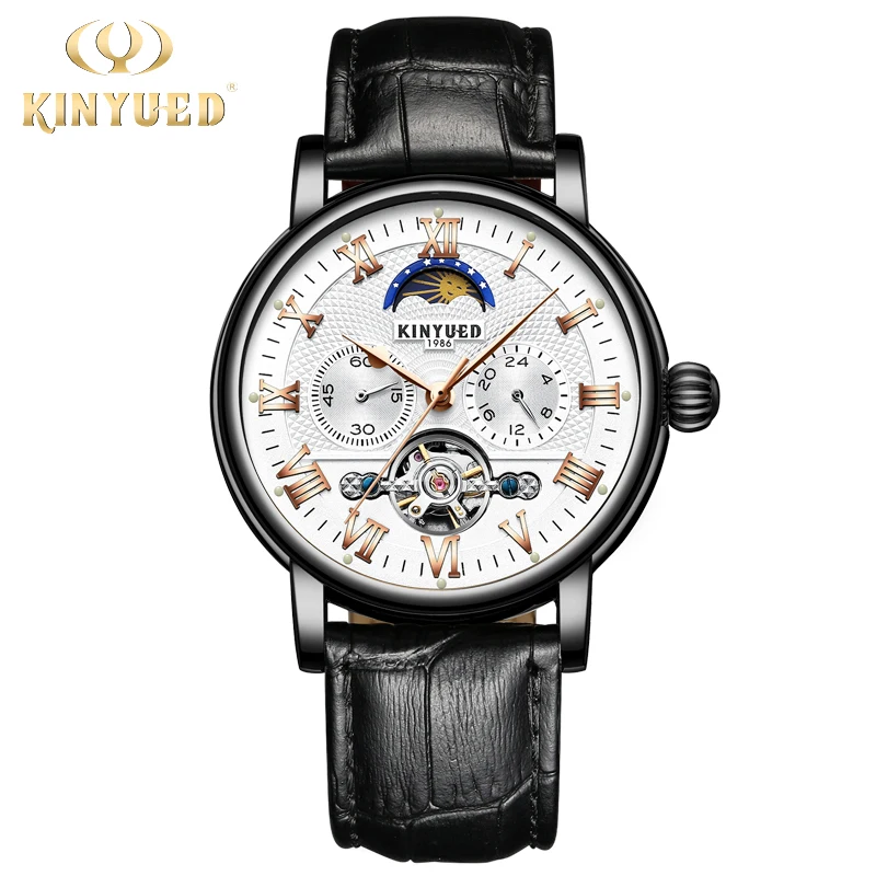 

KINYUED Watch Men Luxury Waterproof Leather Watch Men Tourbillon Skeletonr Mechanical Automatic Chronograph Watch Relojes Hombre