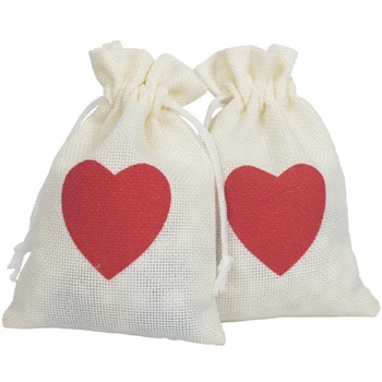

Love Linen Drawstring Bag Imitation Linen Wedding Jewelry Candy Packaging Bag Creative Gift Bag, 30PCS