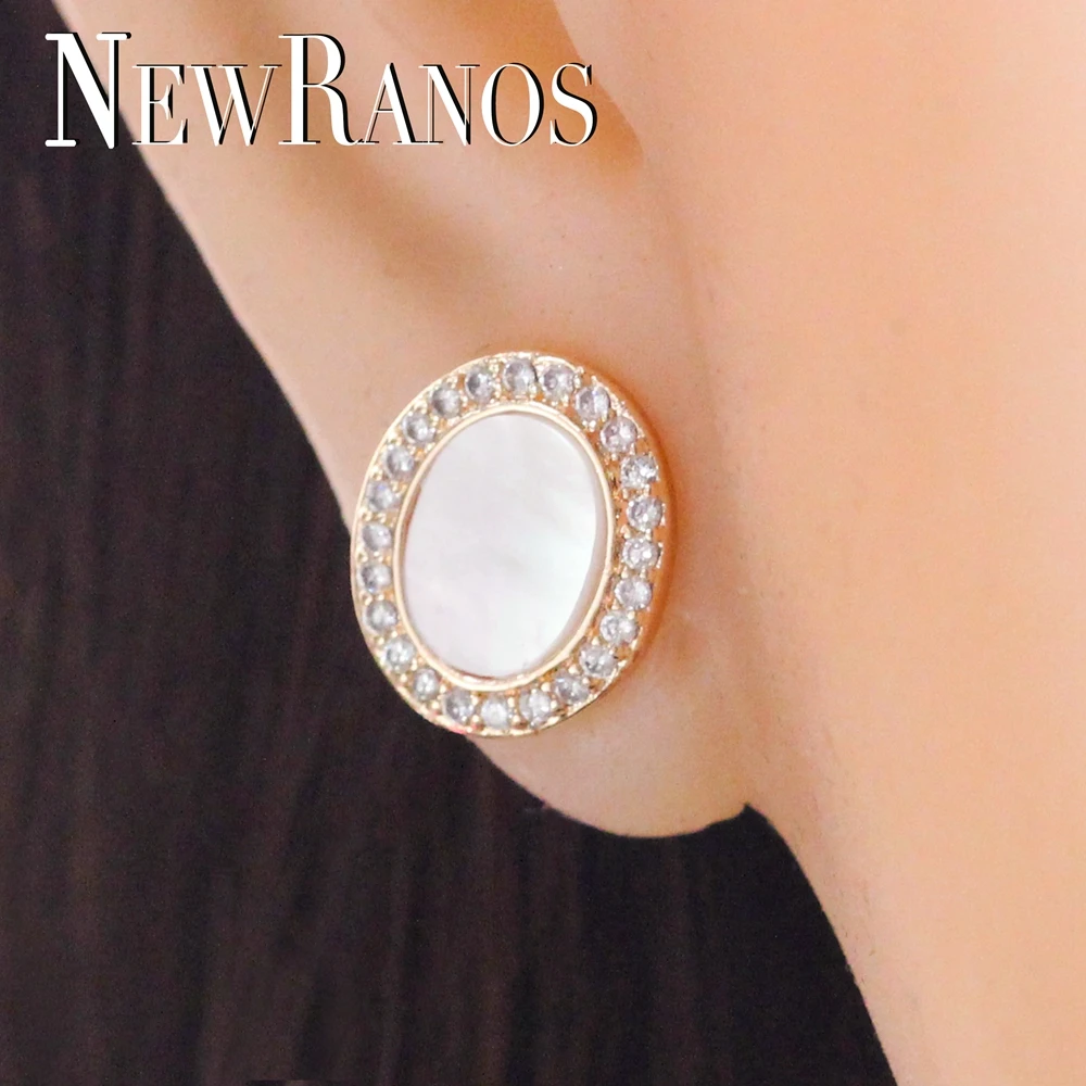 Newranos серьги из пресноводного жемчуга цвета шампанского, Золотые круглые жемчужные серьги-гвоздики, серьги для пирсинга, Женские Ювелирные изделия ESS005