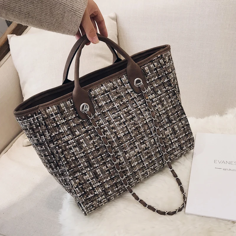 Fashion Women's Casual Hand Tote Bag Large Size Shopping Bag Wool Leisure Shoulder Bag Big Trendy Travel Bag Handbags Women - Цвет: Coffee