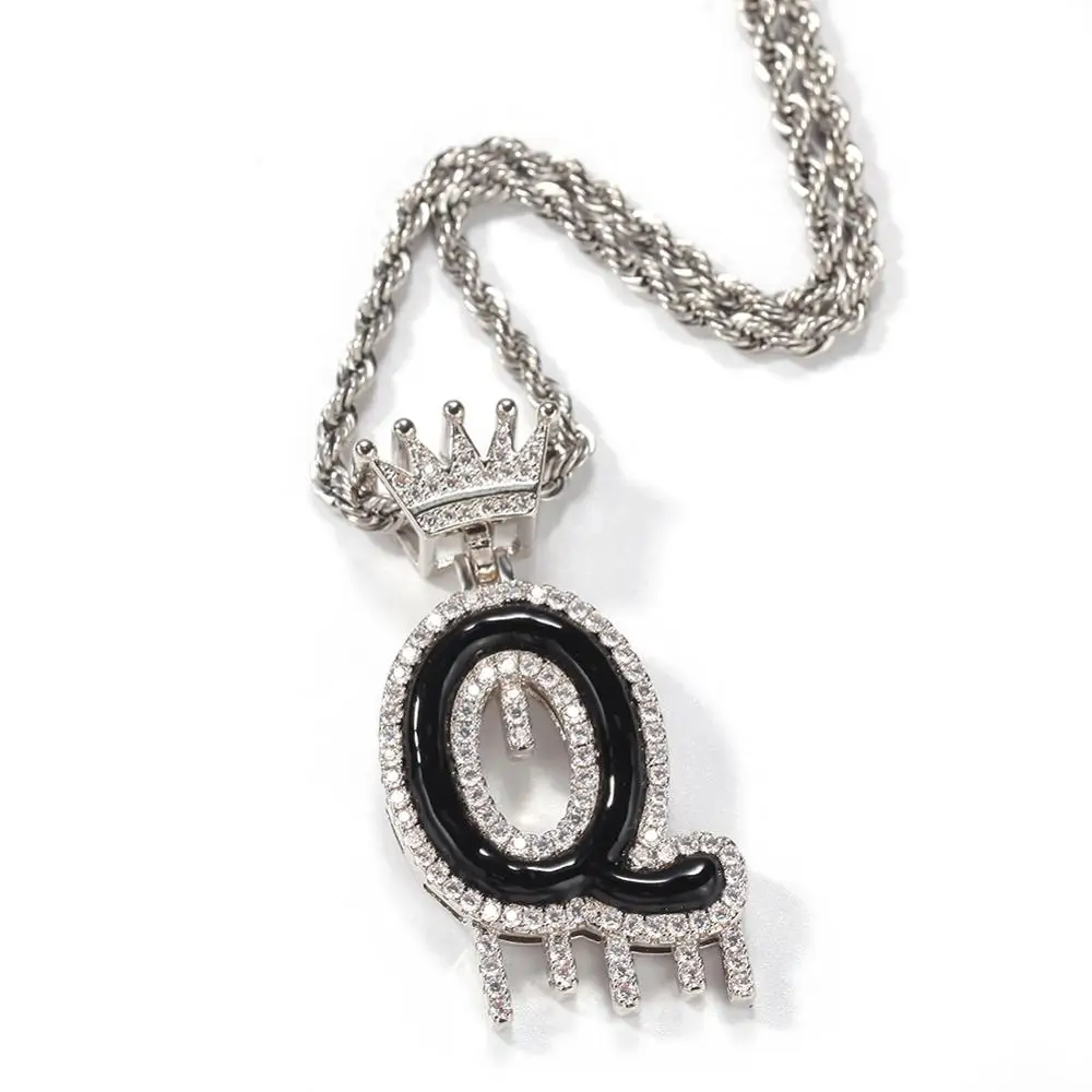 

New Product Drop Oil Crown Drop English Slphabet Necklace Hip Hop Trend Zircon Pendant Custom Jewelry