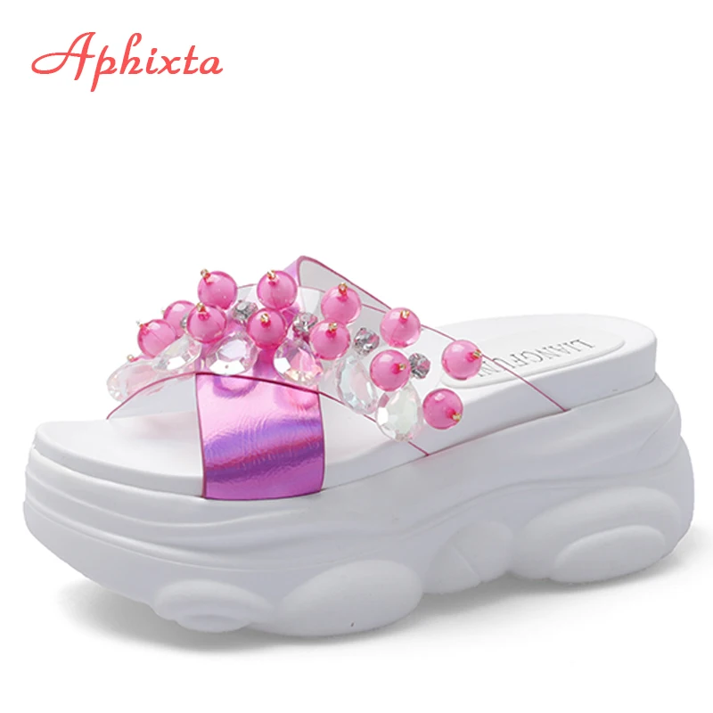 Тапочки Aphixta женские на толстой подошве прозрачные летние тапочки с жемчужным
