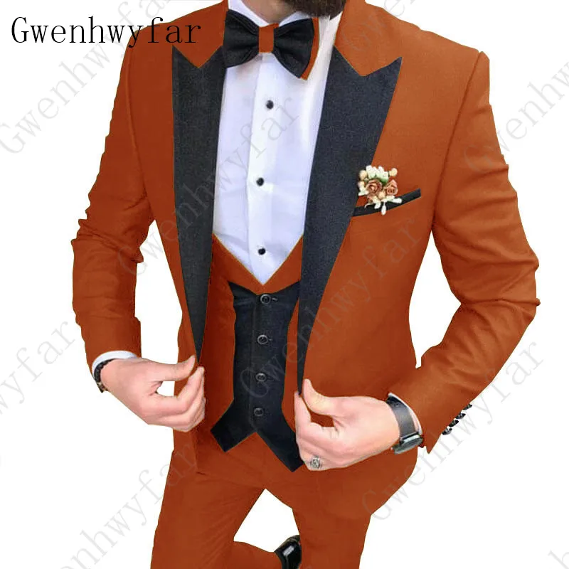 Gwenhwyfar,, классические мужские свадебные костюмы, элегантные, 3 предмета, мужские официальные костюмы, набор, желтый, фиолетовый, мужские костюмы для джентльменов - Цвет: Color 10