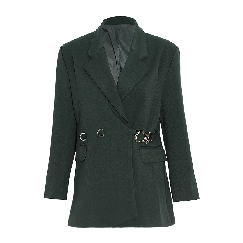 ECRURANI White Elegant Jackets For Women Lapel Long Sleeve Lace Up Loose Solid Vintage Coats Female Fashion Clothing 2022 Style