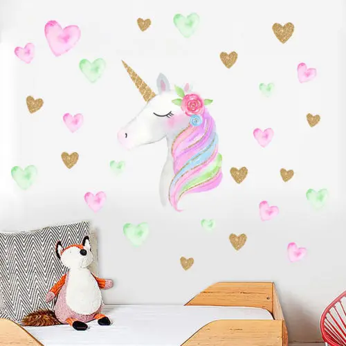 Наклейки на стену в виде милой принцессы радуги единорога звезд|Наклейки стену| |