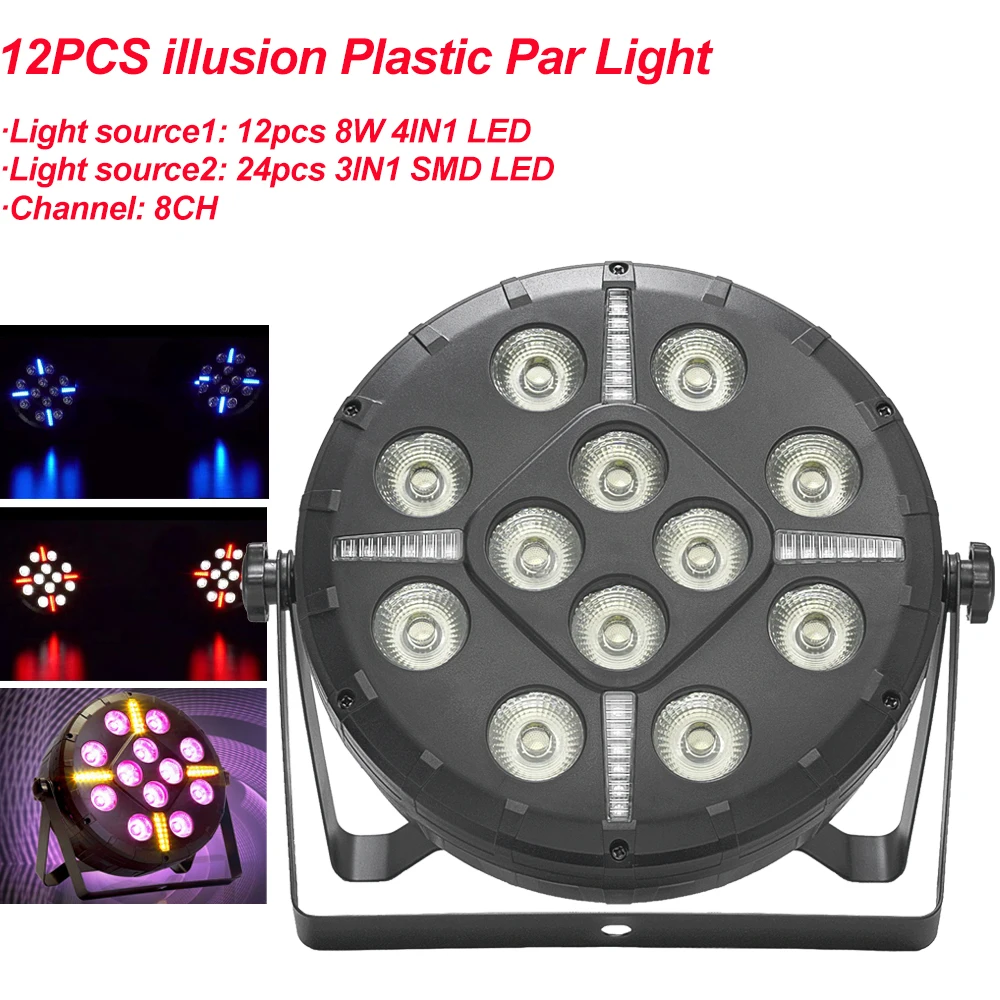 Mini 12PCS illusion Plastic Par Light DJ Party Lights RGBW Disco Effect Stage Lighting With 8 Channels Decoration Sound Active