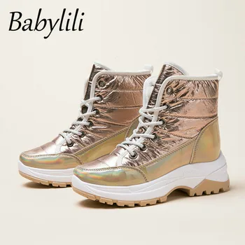 

Women's Sport Boots High Top PU Leather Golden Fashion Breathable Lace Up Round Toe Classic Casual Winter Snow Waterproof Shoes