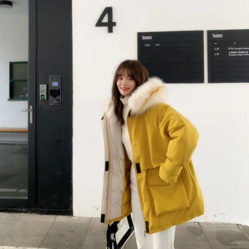 

Photo Shoot 2019 Winter New Style CHIC Cotton-padded Jacket Korean-style Loose-Fit Hooded Large Fur Collar Workwear Short Cotton