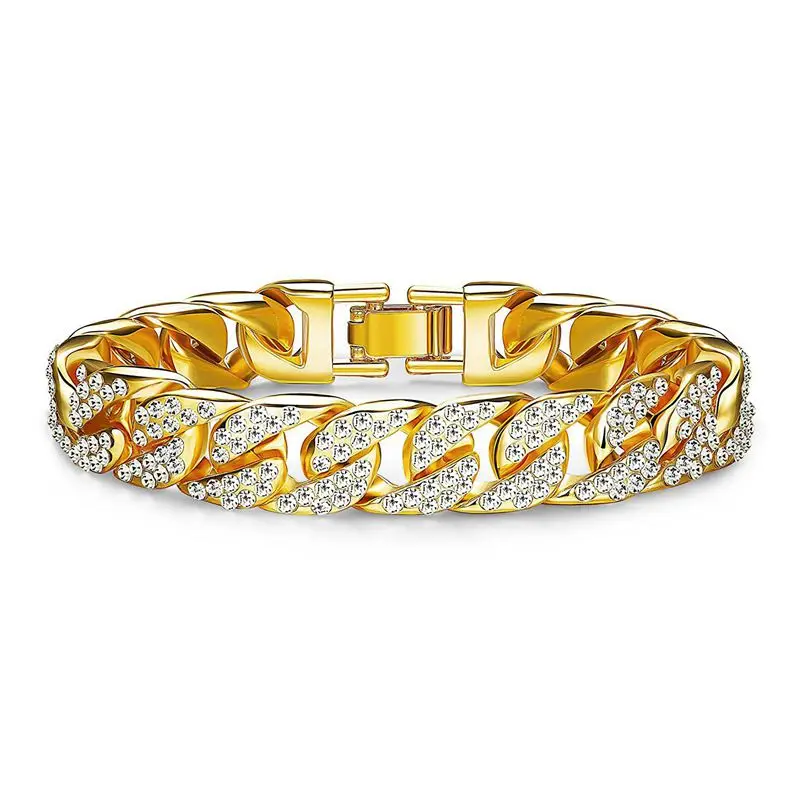 Мода Стразы браслет хип-хоп Bling звено цепи браслет цепь& браслет для мужчин(золото