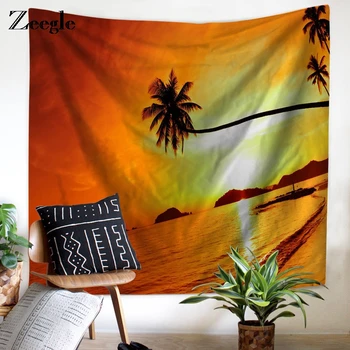 

Zeegle Hawaii Sea Beach Painting Tapestry Landscape Picture Print Modern Home Room Decor Sofa Chair Cover Fashion Beach Towel