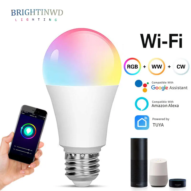 10W WiFi Smart Light Bulb RGBCW Dimming Toning Light Bulb Work With