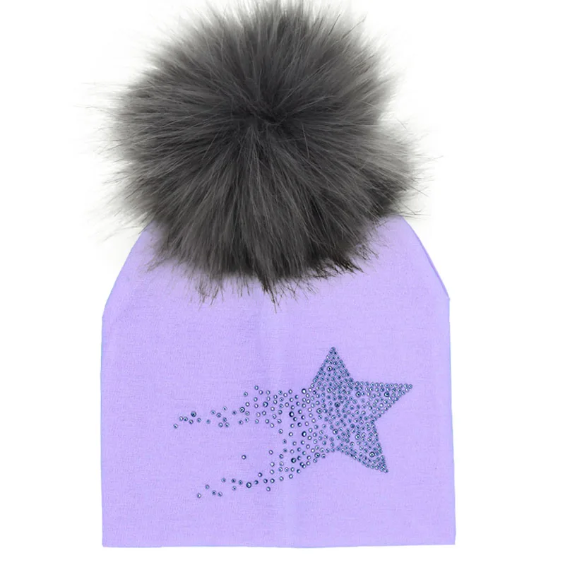 New Baby Cap Cotton Faux Fur Pompom Hat For Boy And Girl autumn and Winter Hat skullies beanies Children's Hats Caps Bonnet - Цвет: 20