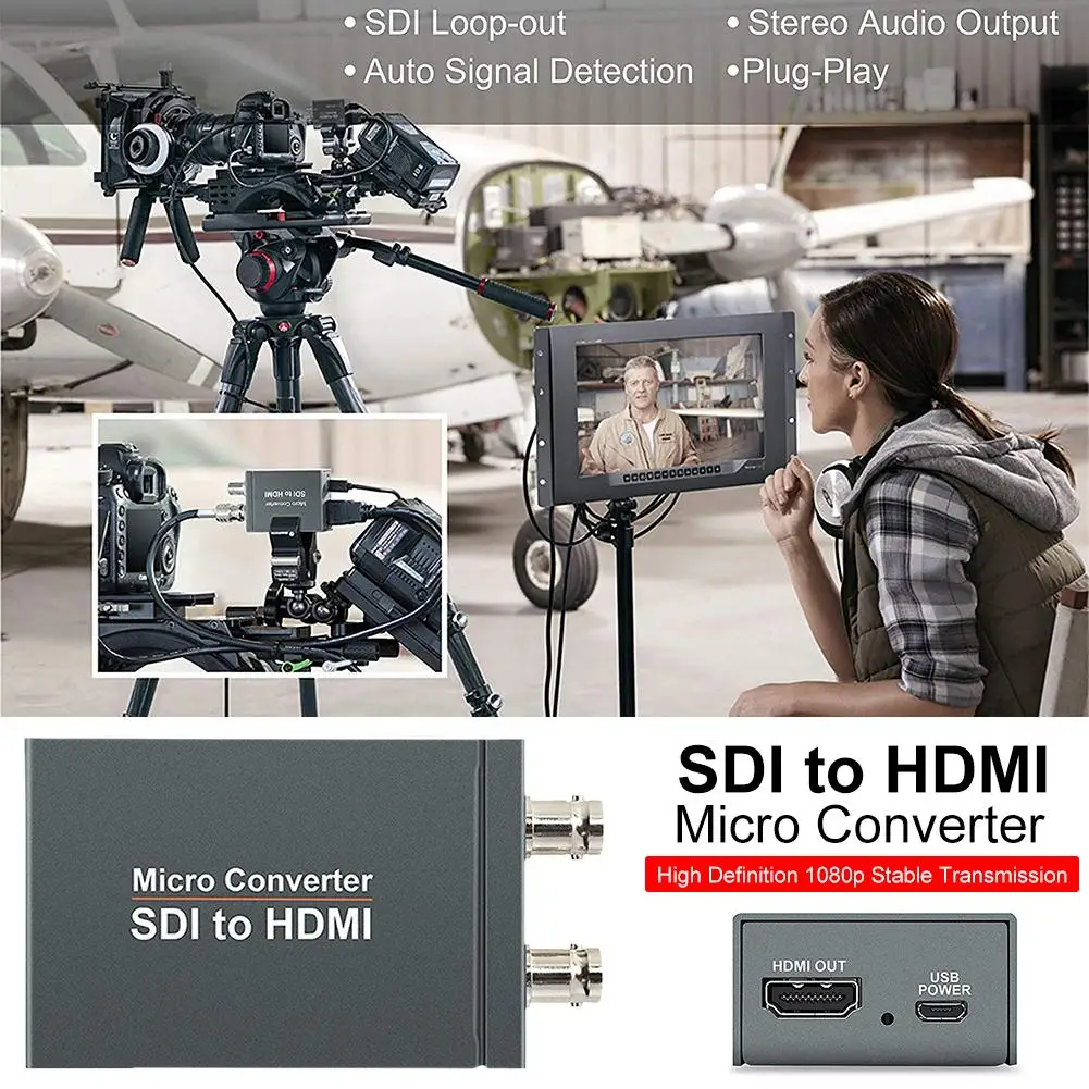 SDI to HDMI / HDMI to SDI with Power Mini 3G HD SD-SDI Video Micro Converter Adapter with Audio Aut