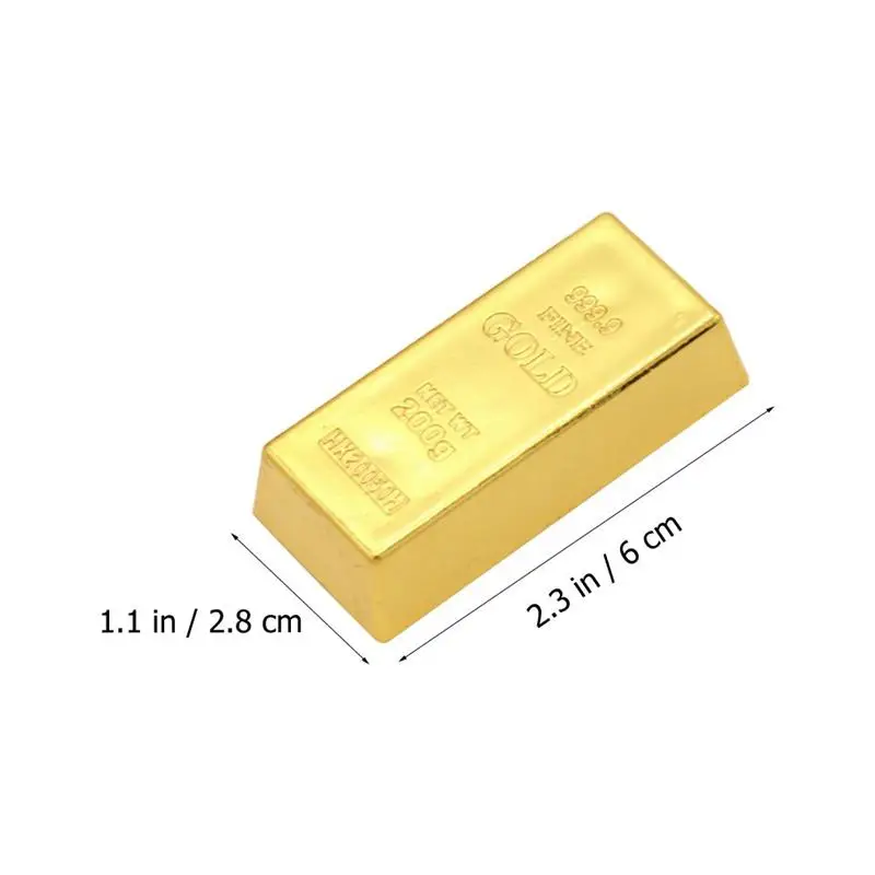 8 Pcs Plastic Fake Gold Bullion Bar Paper Weight Door Stop 2 inch Prop Game Fancy Party Table Decor for Childen Kids Toy Gift