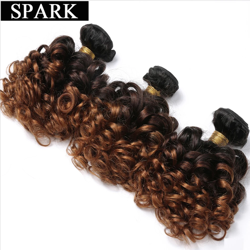 

SPARK Ombre Loose Bouncy Curly Brazilian Human Hair Weave Bundles Natural 3/4 Pieces 100% Remy Human Hair Extension Medium Ratio