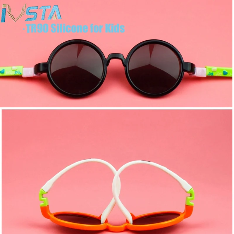 IVSTA/детские солнцезащитные очки, круглые очки, поляризационные, для детей, для девочек и мальчиков, для малышей, с ремешком, Резиновая, без винта, TR90, силиконовая, съемная петля