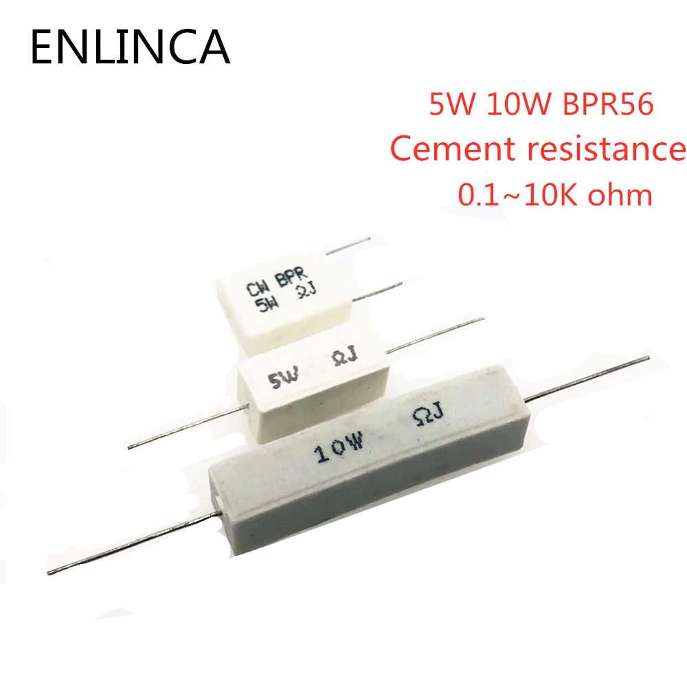 10 шт 5W 10W BPR56 цемента сопротивление 0,1 ~ 10k ohm 0.33R 1R 10R 100R 0,22 0,33 1 10 100 1K 10K ohm резистор для цемента