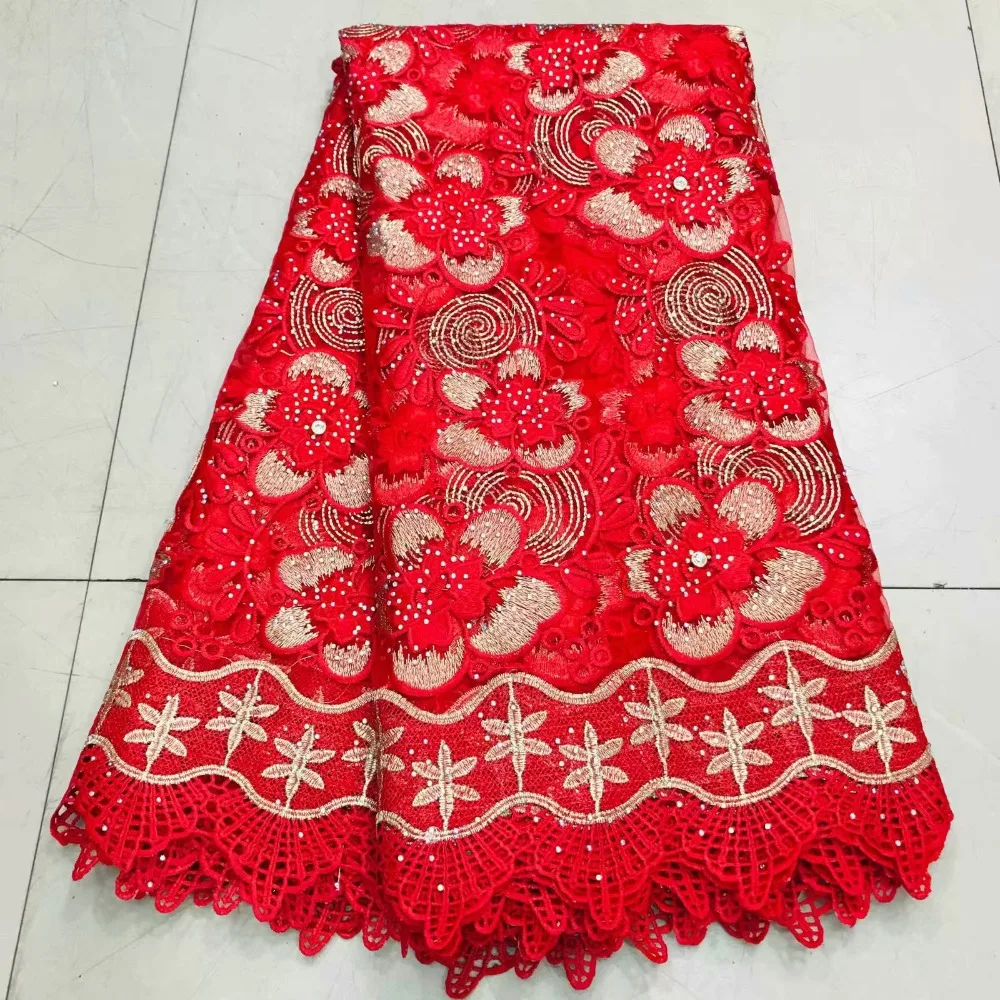 Красная французская кружевная ткань с Стразы Высокое качество африканская кружевная ткань для свадьбы вышивка тюль вуаль кружевная ткань