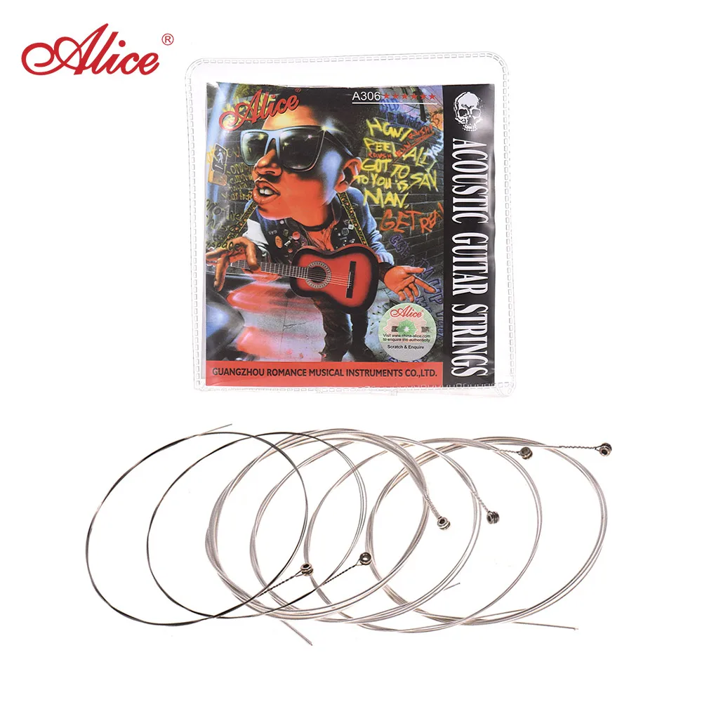 

Alice A306 Series Acoustic Guitar Strings Set Stainless Wire Steel Core Silver-plated Copper Alloy Wound 6pcs/ Set, Super Light
