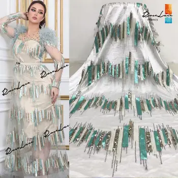 

2020 High Quality Sequined Embroidered Mesh Tulle Net Lace Farbics Senegal Guinea Bride Or Bridesmaid Dress Sequins Lace Fabrics