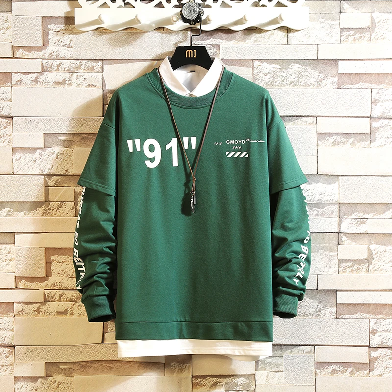 

CYXZFTROFL Mens Hoodies Sweatshirt Fake two pieces Mens Cotton Hoodies Long Sleeve Hooded Pullover Hip Hop Sweatshirts Men