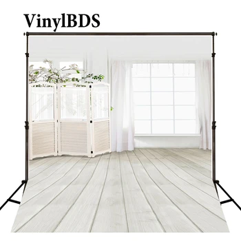 

VinylBDS Wedding Backdrop White Wood Floor Backdrops Branches and Flower Background Room Newborn Backdrops for Photo Studio