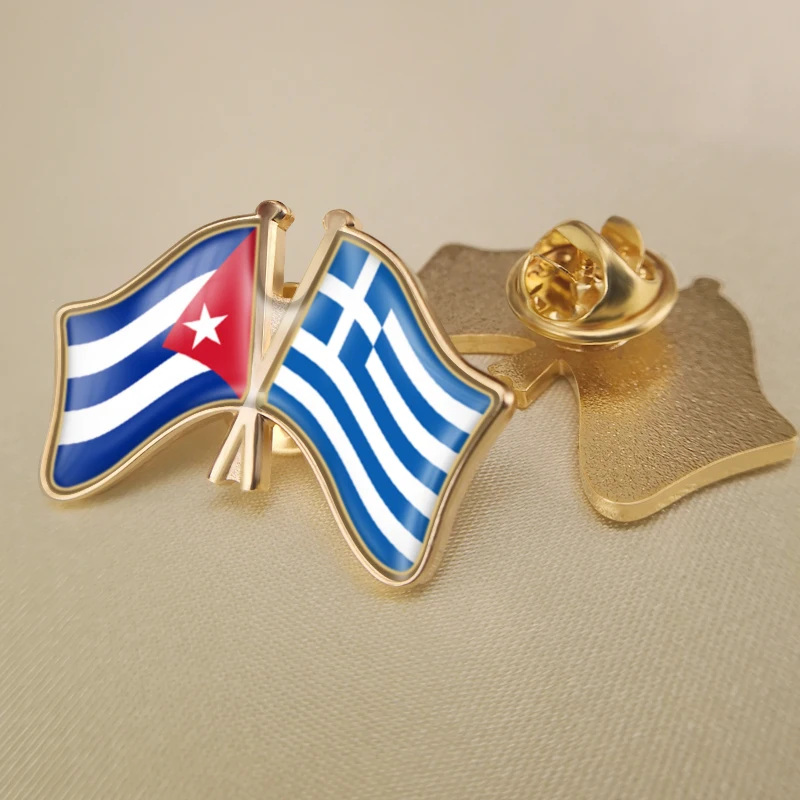 

Cuba and Greece Crossed Double Friendship Flags Lapel Pins Brooch Badges