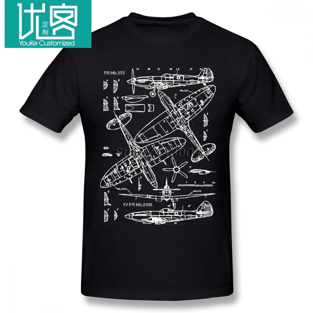 Spitfire чертежи самолет истребитель пилот комическая футболка для мужчин плюс