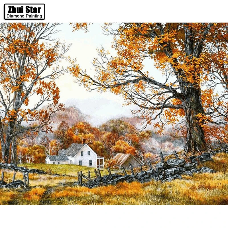 Full Square Diamond 5D DIY Diamond Painting Scenery\" 3D Embroidery Cross Stitch Mosaic Decor Photo Custom \"autumn Resin Scenic