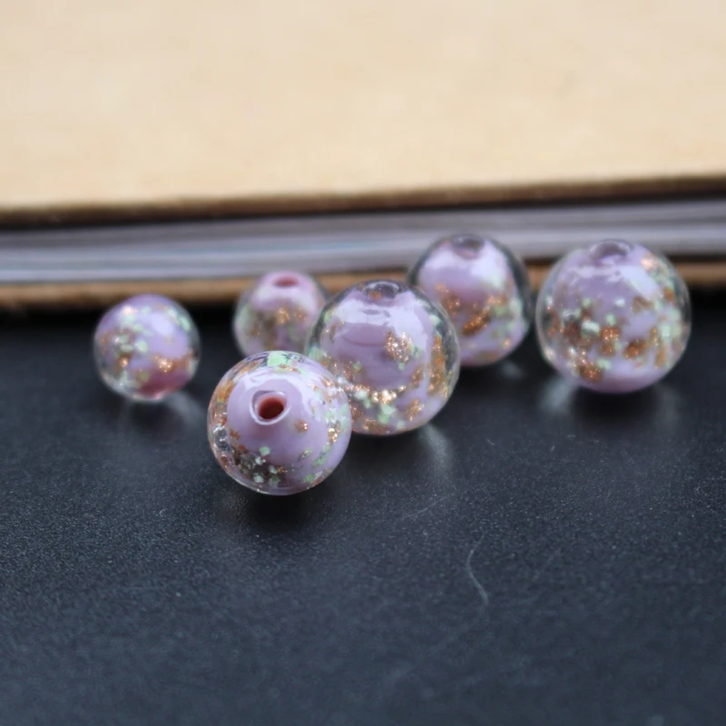 Perles de verre Shoous Lampwork et Kendning Powder, Solid Purple, Document At, Bracelet Jewelry, Necklace, 8mm, 10mm, 12mm, 10Pcs