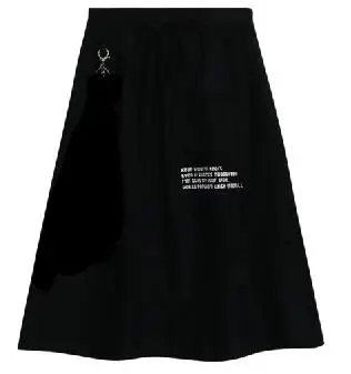 Skirts Уличная одежда с эластичным поясом и буквенным принтом, черная длинная свободная юбка средней длины, Женская Корейская летняя юбка-карго в стиле Харадзюку - Цвет: Skirts