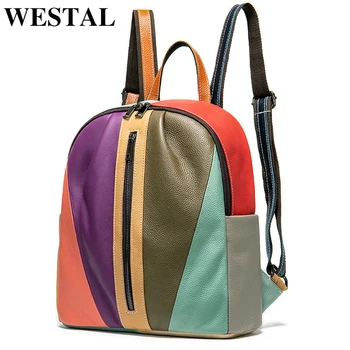 

WESTAL 100% women's backpack genuine leather small school backpack for girl colorful backpacks feminina shoulder back to school