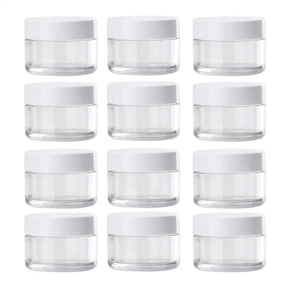 Behogar 12pcs Plastic Wide Mouth Storage Bottle Jars Containers with White Screw Cap Lid for Food Cosmetics DIY Slime Making |