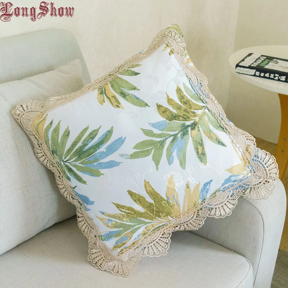 green palm leaf 45x45 см квадратный классический европейский жаккардовый цветочный стиль ткань чехол для подушки - Цвет: green palm leaf