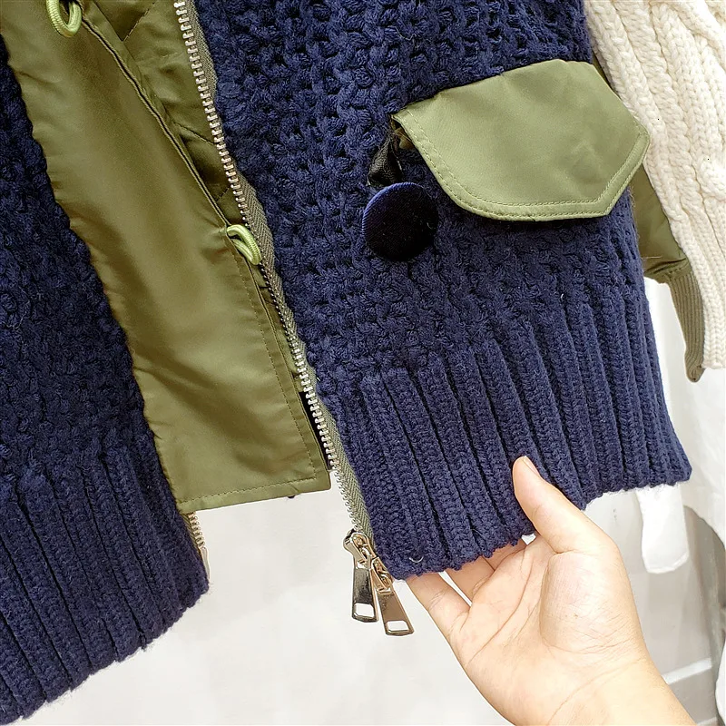 TVVOVVIN New Fashion Autumn Jacket Women Hooded Collar Contract Color High Street Loose Casual Tide Knit Coat Female B728