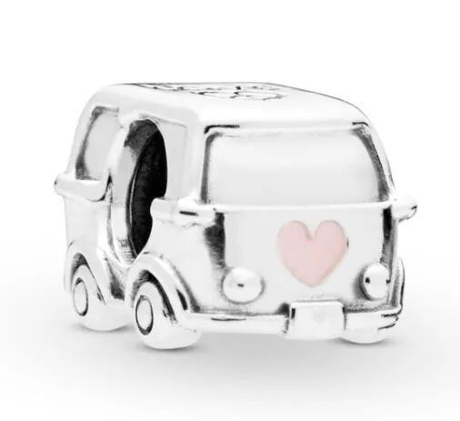 

Authentic 925 Sterling Silver Bead Pink Heart Camper Van Charm Beads Fit Pandora Women Bracelet & Necklace Diy Jewelry