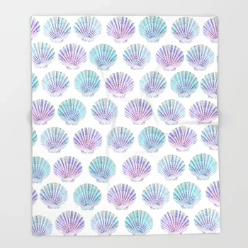 

Mermaid Cartoon Throws for Sofa Cute Design Iridescent Shells Pattern Blankets Christmas Decorations for Home Custom Blanket