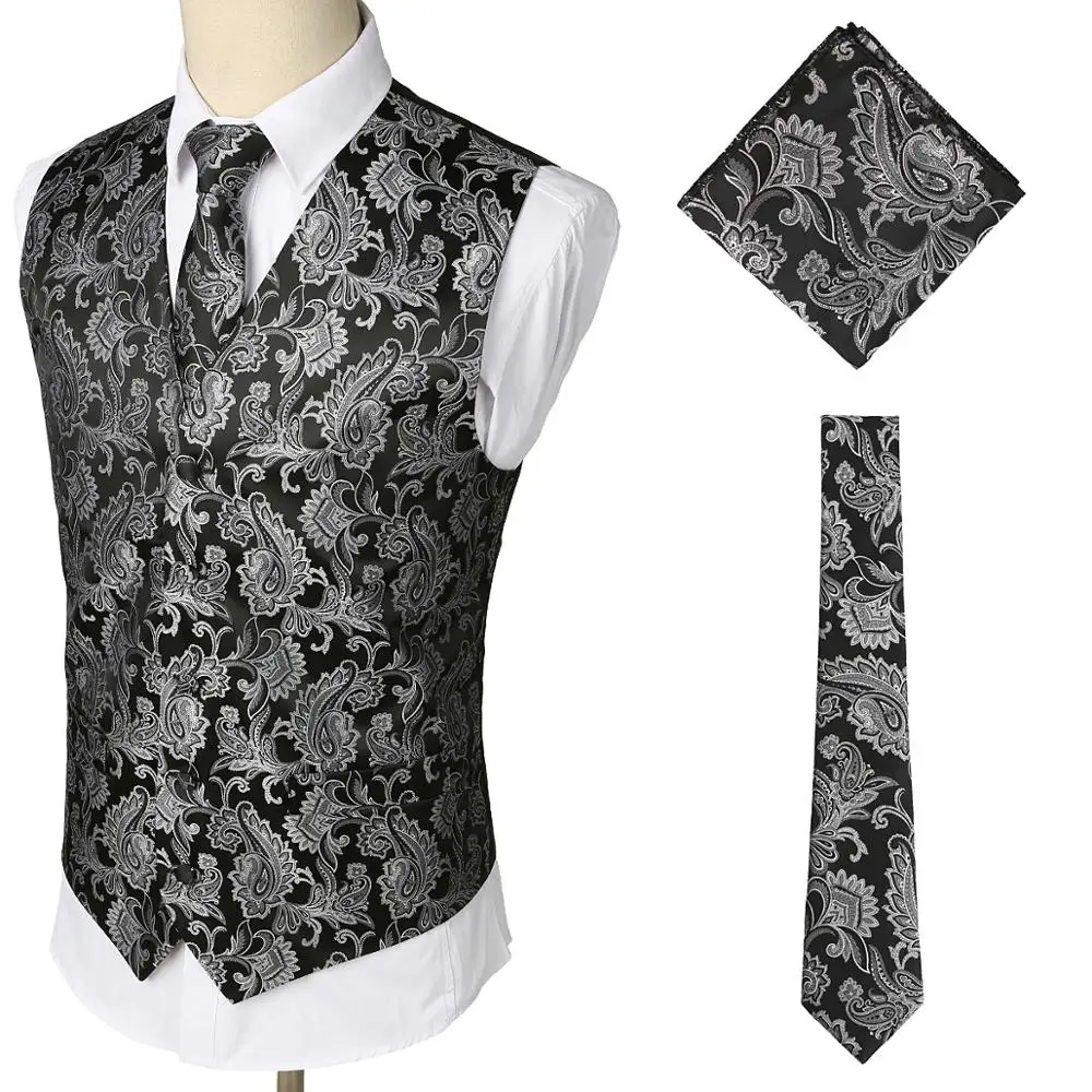 

Suit Vest+Tie+Square scarf 3 Pieces Fashion Printed Mens Waistcoats Slim Fit Chaleco Hombre Party Wedding Colete Masculino