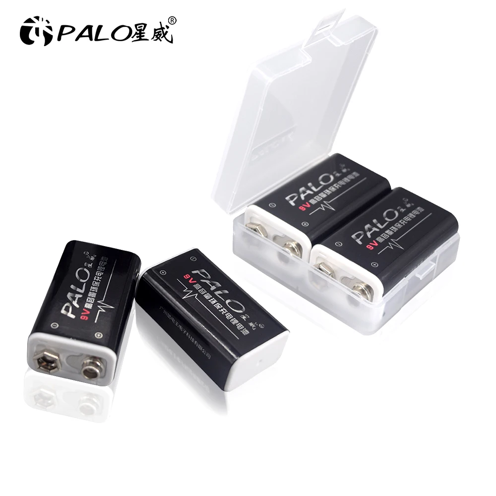 PALO 2pcs 600mAh 9V Li-ion Rechargeable Polymer Lithium Battery For Remote Control Microphone Massager Multimeter Smoke Sensors |