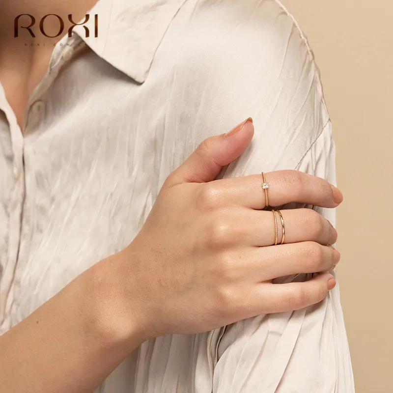 ROXI, 925 пробы, серебряное, скрученная веревка, свадебные кольца для женщин, складное кольцо, вечерние ювелирные изделия, скрученная тонкая пара, кольцо для помолвки, подарок