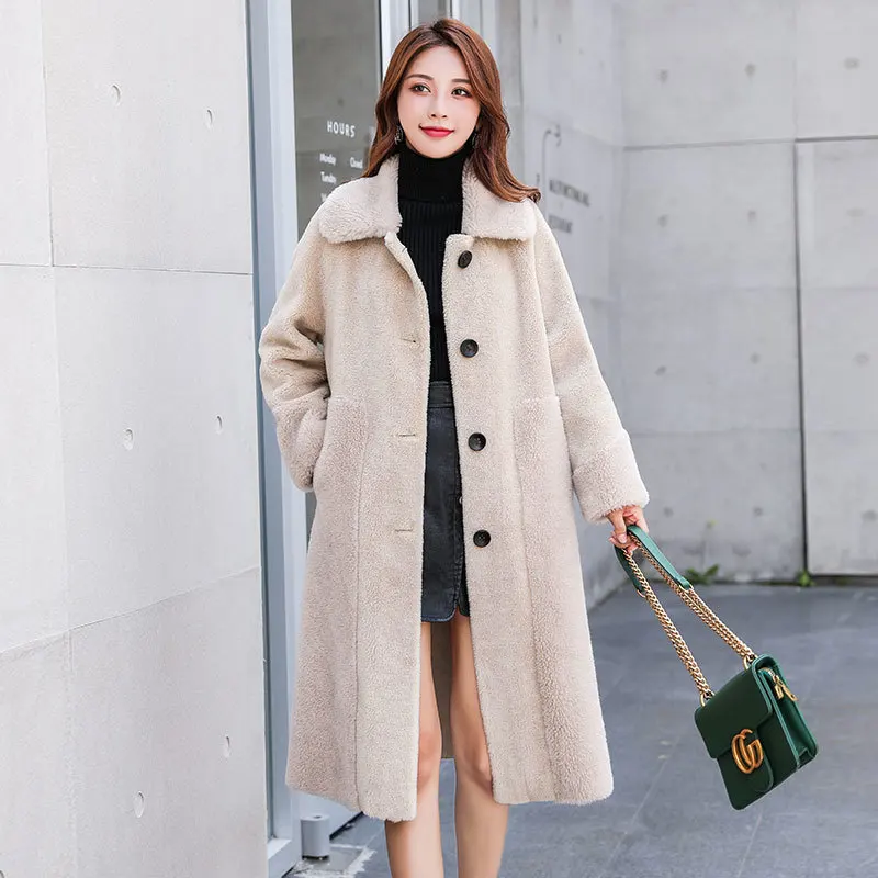 

100% Sheep Shearing Jacket Women Real Fur Coat Female Winter Long Wool Jacket 2020 Korean Vintage Fur Coat Warm Tops Hiver ZX162