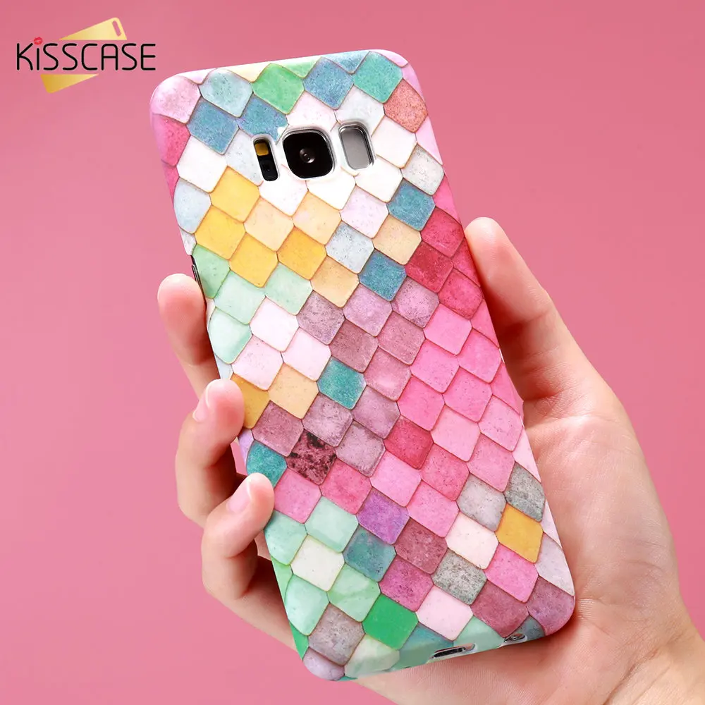 

KISSCASE Luminous Case For Samsung Galaxy A7 A9 A8 J6 J8 2018 Case Colorful Fish Scales Case For Samsung Note 8 9 S9 S8 S7 Plus