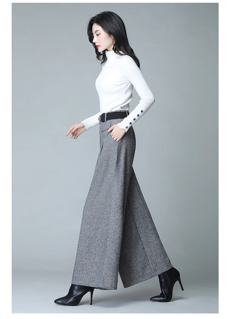 2021 winter warm wool women's pants female high waist pleated wide leg pants capris for women trousers woman Plus size 4xl leggings