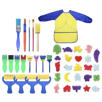

42Pcs/Set Kids Sponge Paint Brush DIY Painting Rollers Apron Arts Crafts Tool