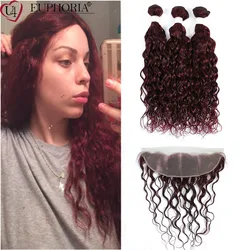 99J Water Wave Bundles With 13x4 Lace Frontal  Brown Brazilian Remy Human Hair 3 Bundles With Lace Closure Frontal EUPHORIA